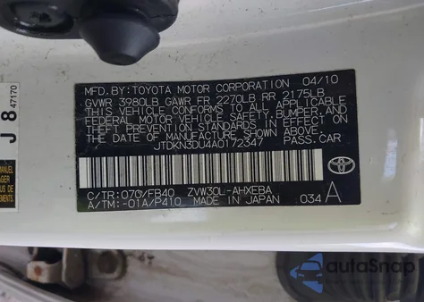 2010 Toyota Prius Iii from USA, damaged, VIN JTDKN3DU4A0172347